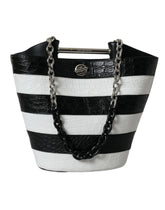 Balenciaga Black White Striped Exotic Skin Leather Maxi Bucket Tote Bag -   -  Balenciaga.